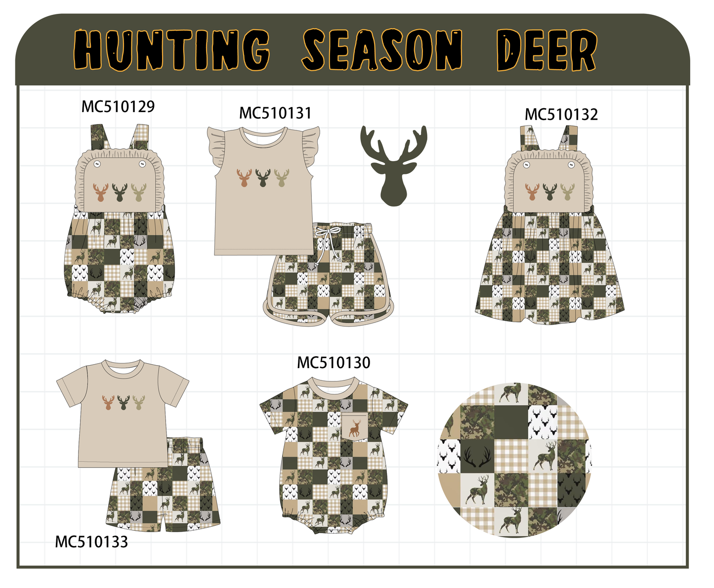 PO23 Green Hunting Deer Embroidery Collection ETA March
