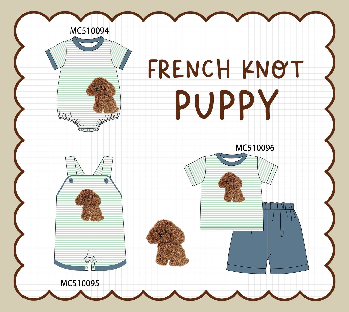 PO23 Green Stripe Puppy French Knot Collection ETA March