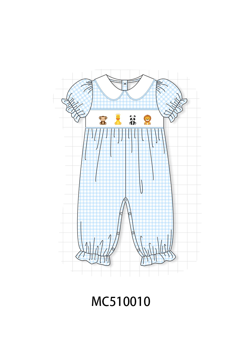 PO23 Blue Zoo Animal Embroidery Gingham Collection ETA March