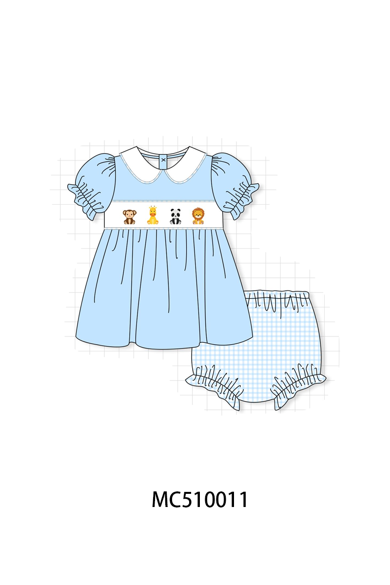 PO23 Blue Zoo Animal Embroidery Gingham Collection ETA March