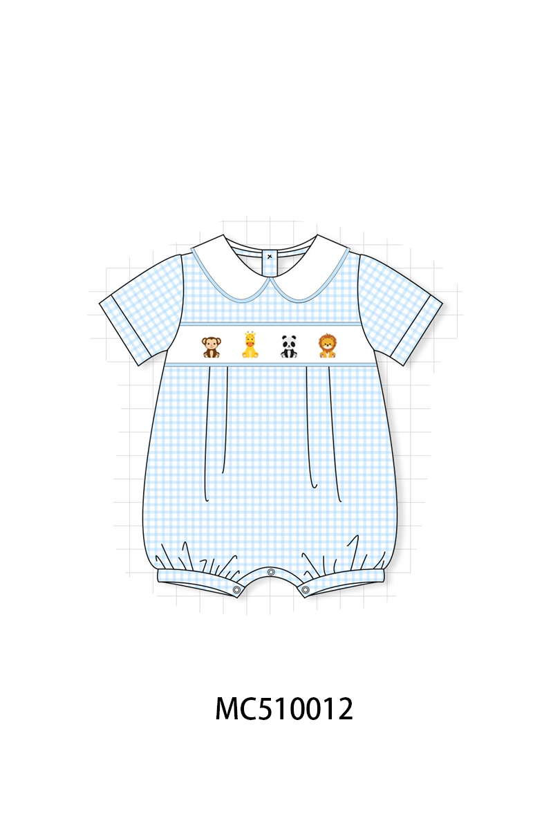 PO23 Blue Zoo Animal Embroidery Gingham Collection ETA March