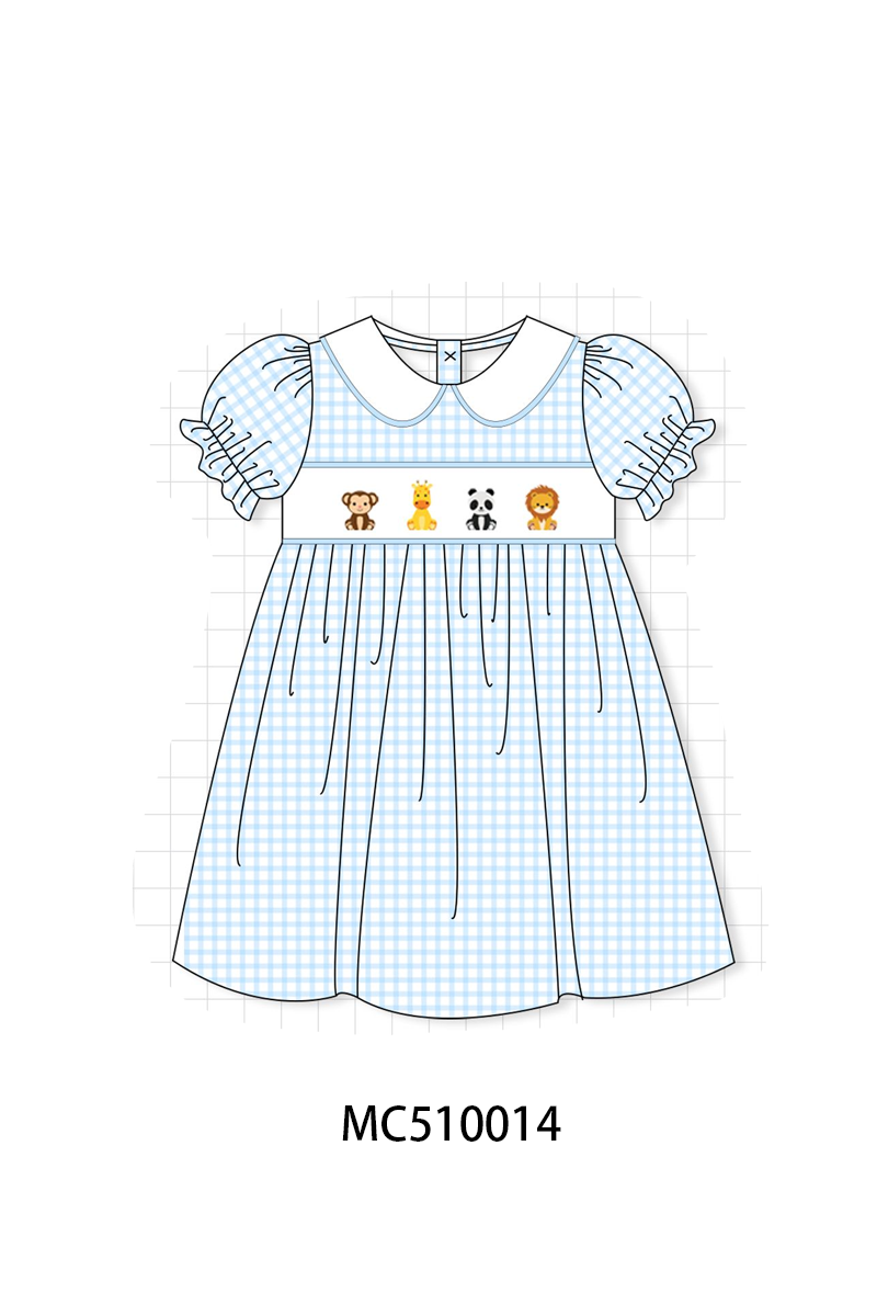 PO23 Blue Zoo Animal Embroidery Gingham Collection ETA March