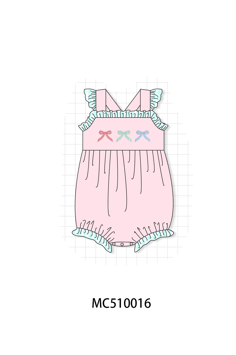 PO23 Pink Bow Embroidery French Knot Ruffle Collection ETA March