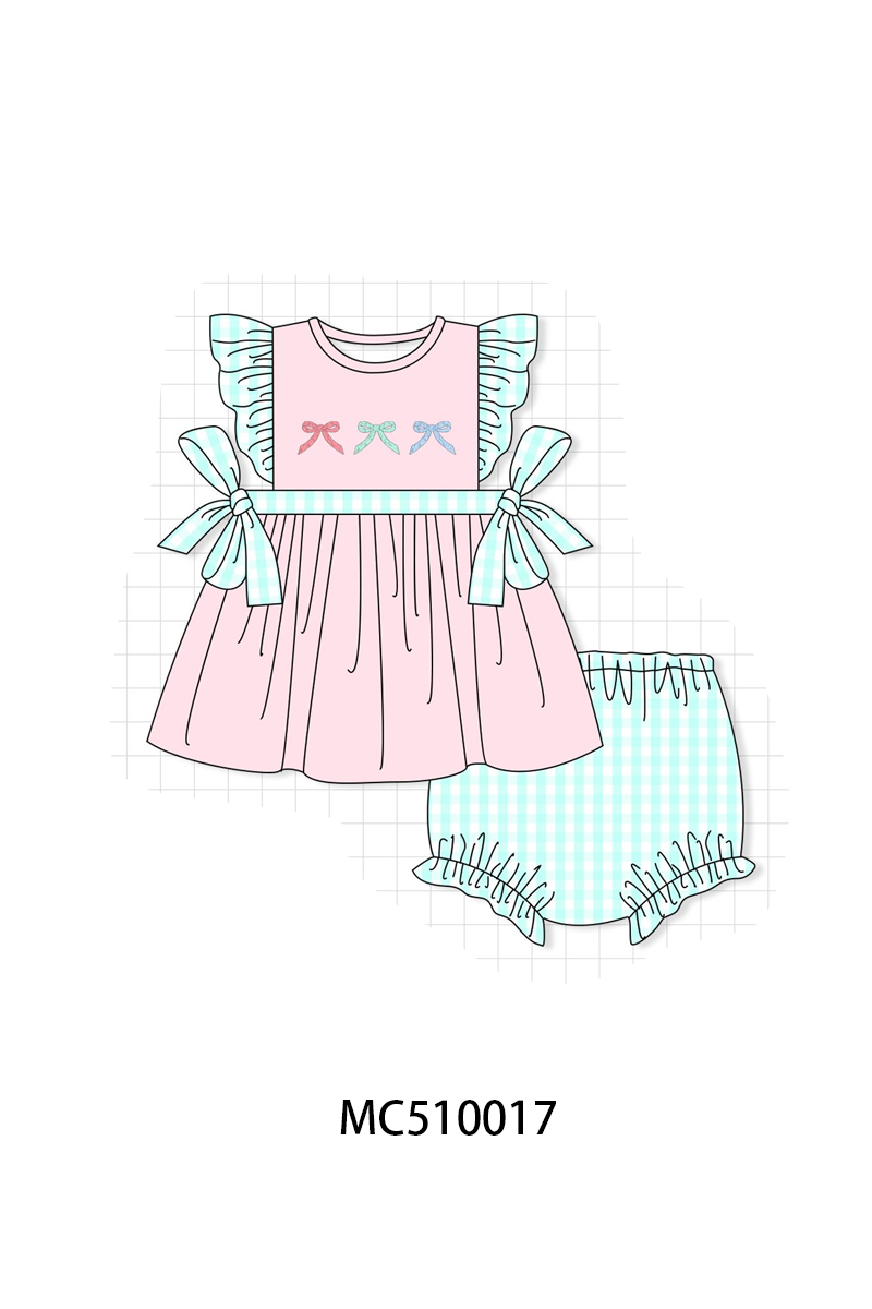 PO23 Pink Bow Embroidery French Knot Ruffle Collection ETA March