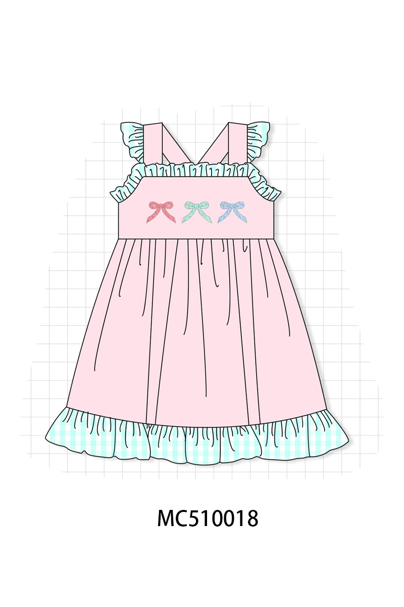 PO23 Pink Bow Embroidery French Knot Ruffle Collection ETA March