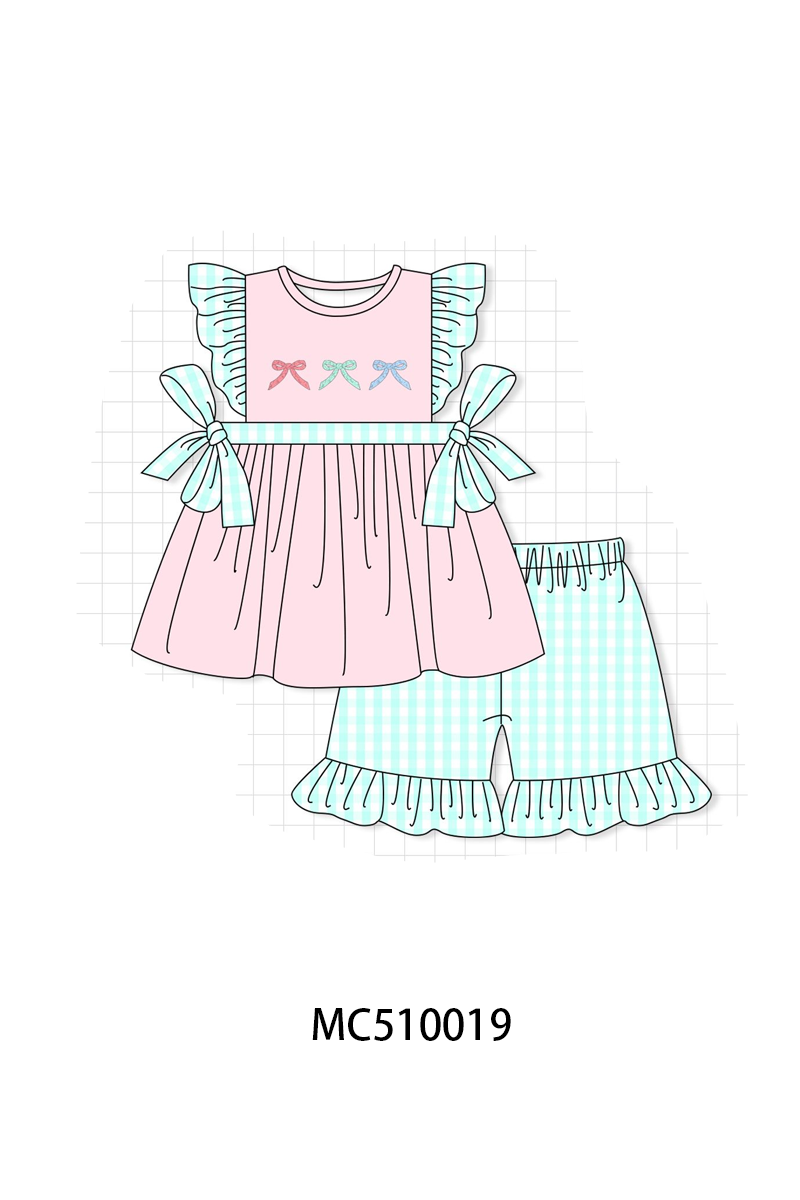 PO23 Pink Bow Embroidery French Knot Ruffle Collection ETA March