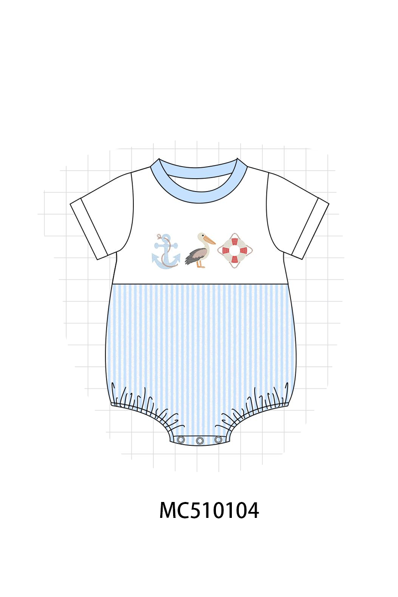 PO23 Blue Nautical Trio Embroidery Stripe Collection ETA March