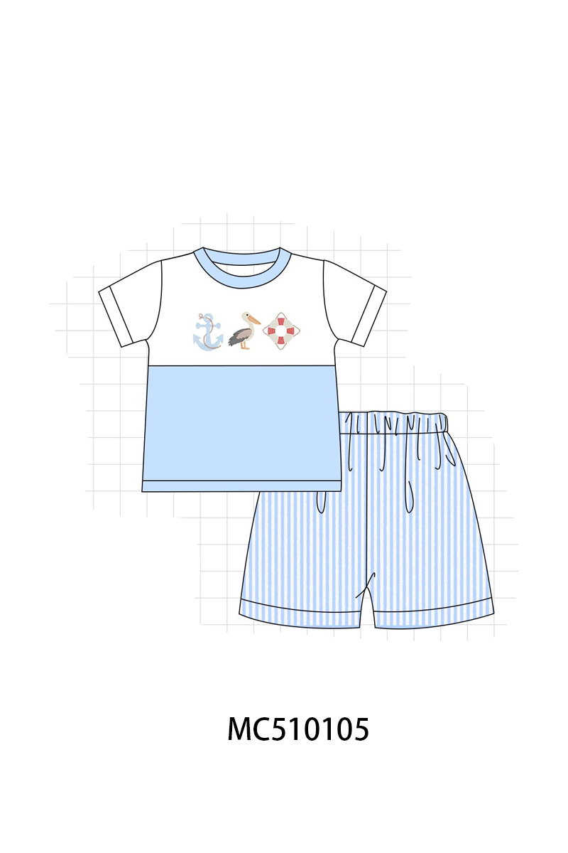 PO23 Blue Nautical Trio Embroidery Stripe Collection ETA March