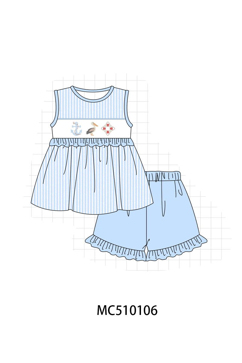 PO23 Blue Nautical Trio Embroidery Stripe Collection ETA March