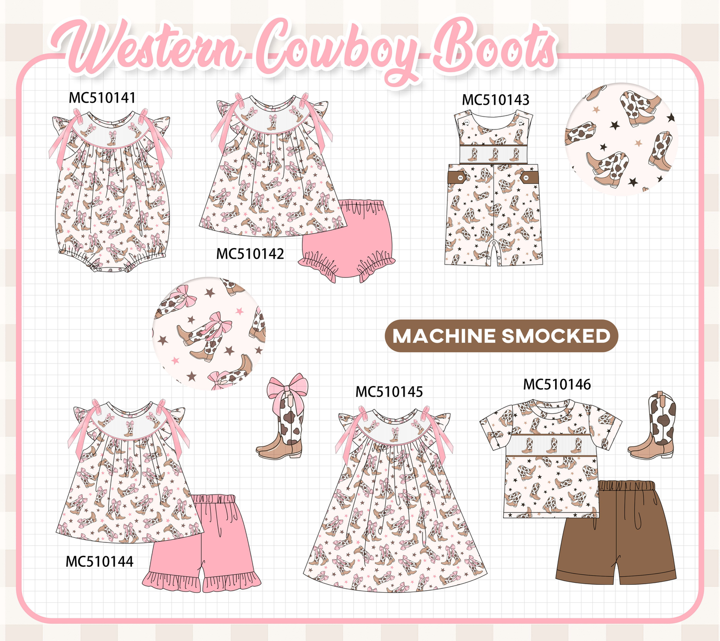 PO23 Western Cowboy Boots Machine Smocked Collection 2 ETA March
