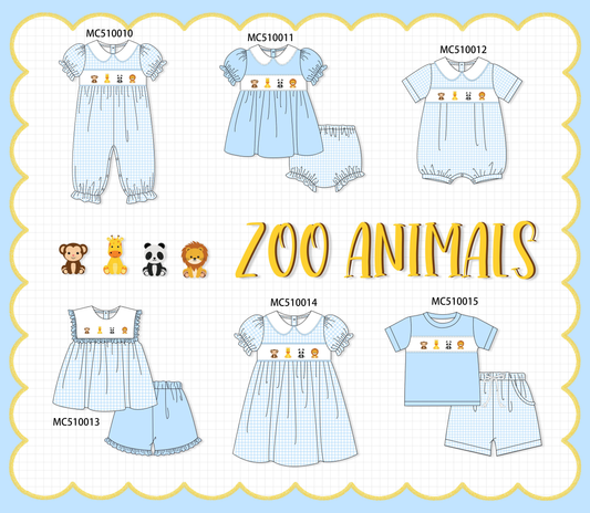 PO23 Blue Zoo Animal Embroidery Gingham Collection ETA March